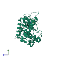 PDB entry 7jys coloured by chain, side view.