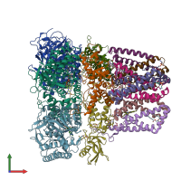 PDB entry 7jz2 coloured by chain, front view.
