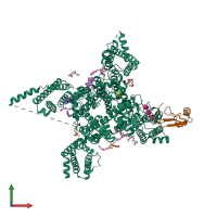 PDB entry 7k18 coloured by chain, front view.