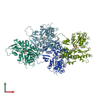 PDB entry 7k21 coloured by chain, front view.