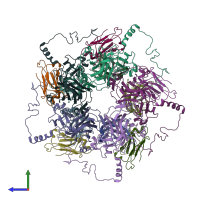 PDB entry 7k22 coloured by chain, side view.