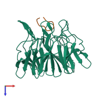 Hetero dimeric assembly 1 of PDB entry 7k2a coloured by chemically distinct molecules, top view.