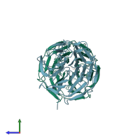 PDB entry 7k2a coloured by chain, side view.