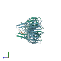 PDB entry 7k2b coloured by chain, side view.