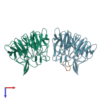 PDB entry 7k2b coloured by chain, top view.