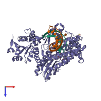 PDB entry 7k5t coloured by chain, top view.