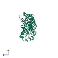 PDB entry 7k6f coloured by chain, side view.