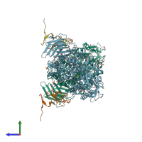 PDB entry 7kad coloured by chain, side view.