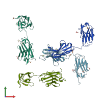 PDB entry 7kbp coloured by chain, front view.