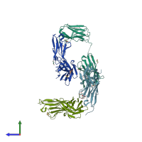 PDB entry 7kbp coloured by chain, side view.