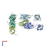 PDB entry 7kbp coloured by chain, top view.