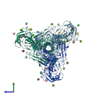 PDB entry 7kdp coloured by chain, side view.