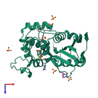 PDB entry 7ker coloured by chain, top view.