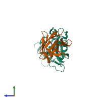 PDB entry 7kgj coloured by chain, side view.