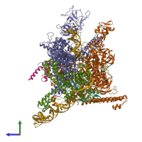 PDB entry 7khb coloured by chain, side view.