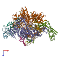 PDB entry 7khb coloured by chain, top view.