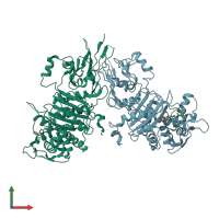 PDB entry 7kis coloured by chain, front view.