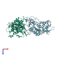 PDB entry 7kis coloured by chain, top view.