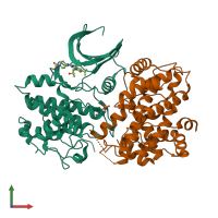 PDB entry 7kjs coloured by chain, front view.
