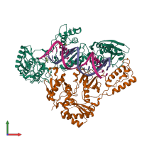 PDB entry 7kjx coloured by chain, front view.