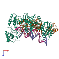 PDB entry 7kjx coloured by chain, top view.