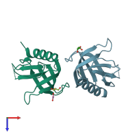 PDB entry 7kk7 coloured by chain, top view.