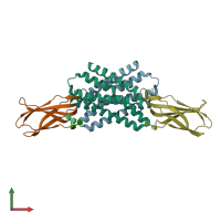 PDB entry 7kkb coloured by chain, front view.