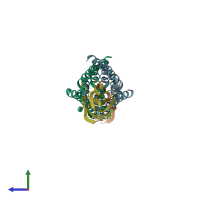 PDB entry 7kkb coloured by chain, side view.