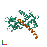 PDB entry 7kl5 coloured by chain, front view.