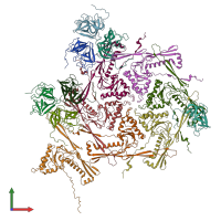 PDB entry 7kmx coloured by chain, front view.