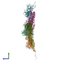 PDB entry 7kmx coloured by chain, side view.