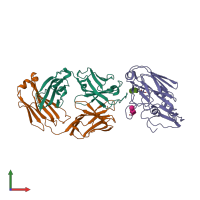 PDB entry 7kqi coloured by chain, front view.
