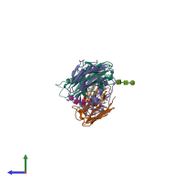 PDB entry 7kqi coloured by chain, side view.