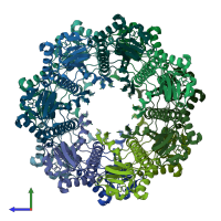 PDB entry 7kr2 coloured by chain, side view.
