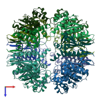 PDB entry 7kr2 coloured by chain, top view.
