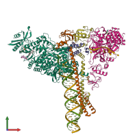 PDB entry 7krn coloured by chain, front view.