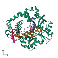 PDB entry 7kt1 coloured by chain, front view.