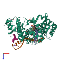 PDB entry 7kt1 coloured by chain, top view.