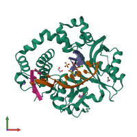 PDB entry 7ktj coloured by chain, front view.