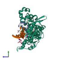 PDB entry 7ktj coloured by chain, side view.