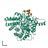 PDB entry 7kv3 coloured by chain, front view.