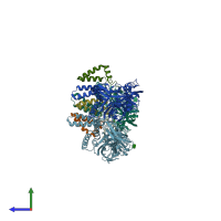 PDB entry 7kv9 coloured by chain, side view.