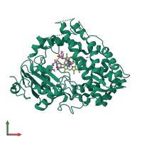 PDB entry 7kvj coloured by chain, front view.