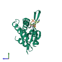 PDB entry 7kvx coloured by chain, side view.