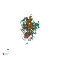 Hetero dimeric assembly 1 of PDB entry 7ky5 coloured by chemically distinct molecules, side view.