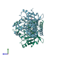 PDB entry 7l25 coloured by chain, side view.