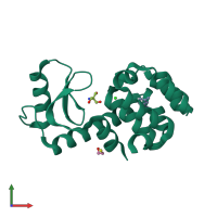 Monomeric assembly 1 of PDB entry 7l3e coloured by chemically distinct molecules, front view.