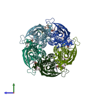 PDB entry 7l6q coloured by chain, side view.