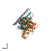 PDB entry 7l7q coloured by chain, side view.