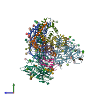 PDB entry 7l8t coloured by chain, side view.